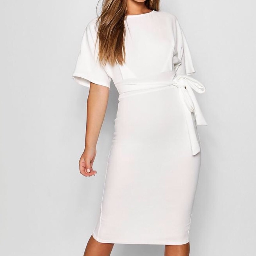 Petite Tie Waist Formal Wiggle Midi Dress